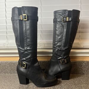 Naturalizer N5 Comfort Knee High Boot Womens 8.5M Black Faux Leather Heel Casual